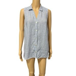 J Jill Love Linen Striped Sleeveless Button-Up Top Cobalt/White Size S